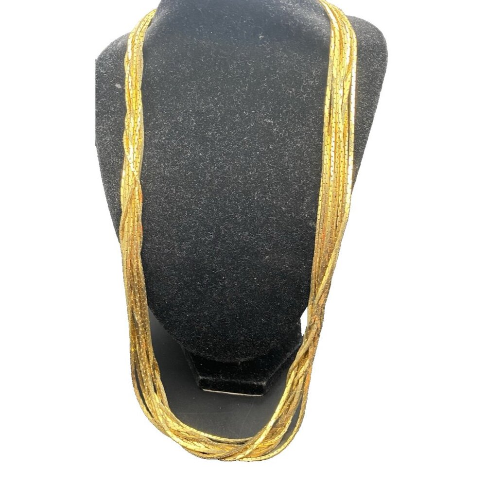 Vintage Liquid Gold-Plated Multi Chains 10 Stand Necklace 23" 3/4" w Cobra Chain - Picture 2 of 6